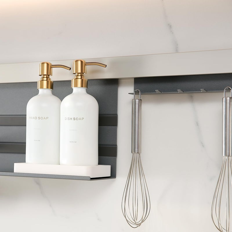Prus Waso Gold Soap Dispenser Set, Glass Soap Dispenser with Stainless Steel Pump, Perfect for Modern Kitchen Counter Decor. (Gold) - Image 4